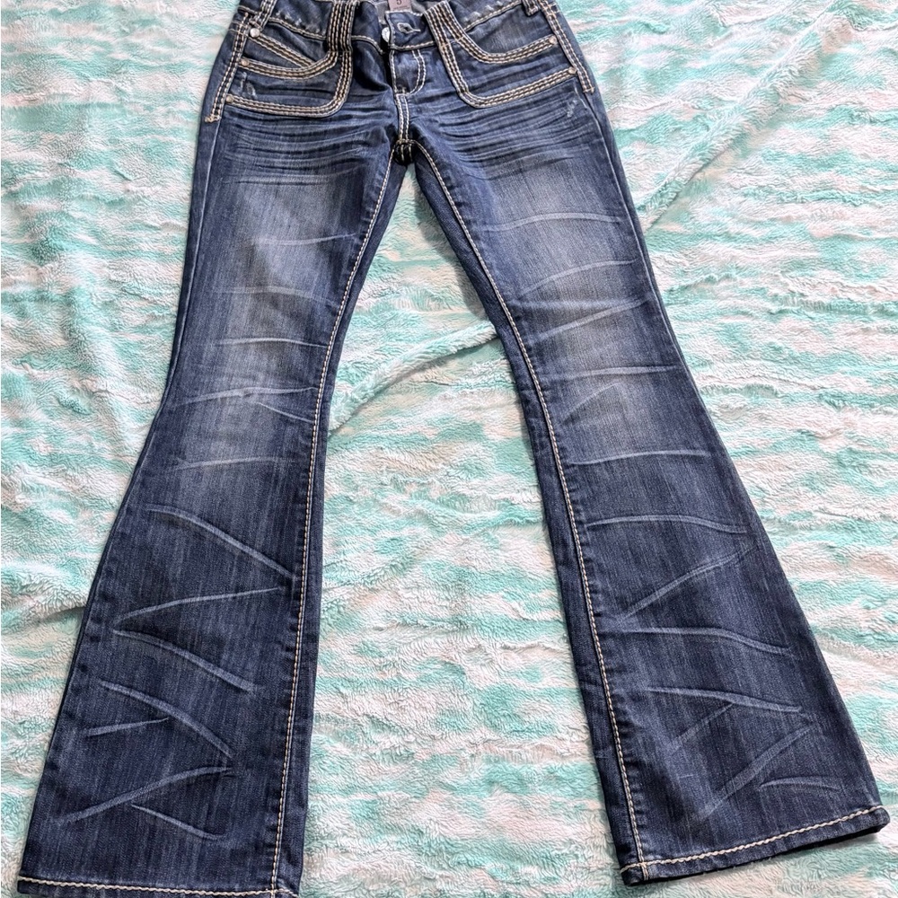 Almost Famous Dark Blue Distressed Flare Jeans
